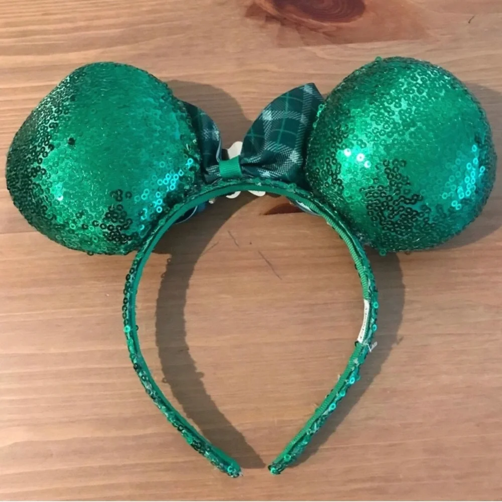 Green Sequin Shamrock Mickey Ears Headband